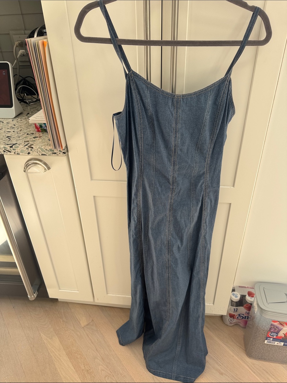 Rag and bone Blue Denim Maxi Slip Dress with Spaghetti Straps